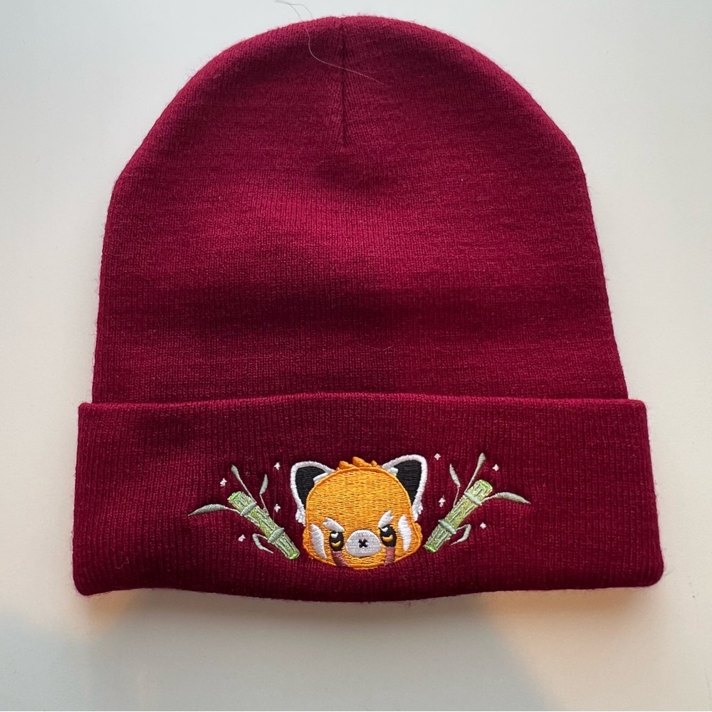 Burgundy Beanie with Embroidery Red Panda